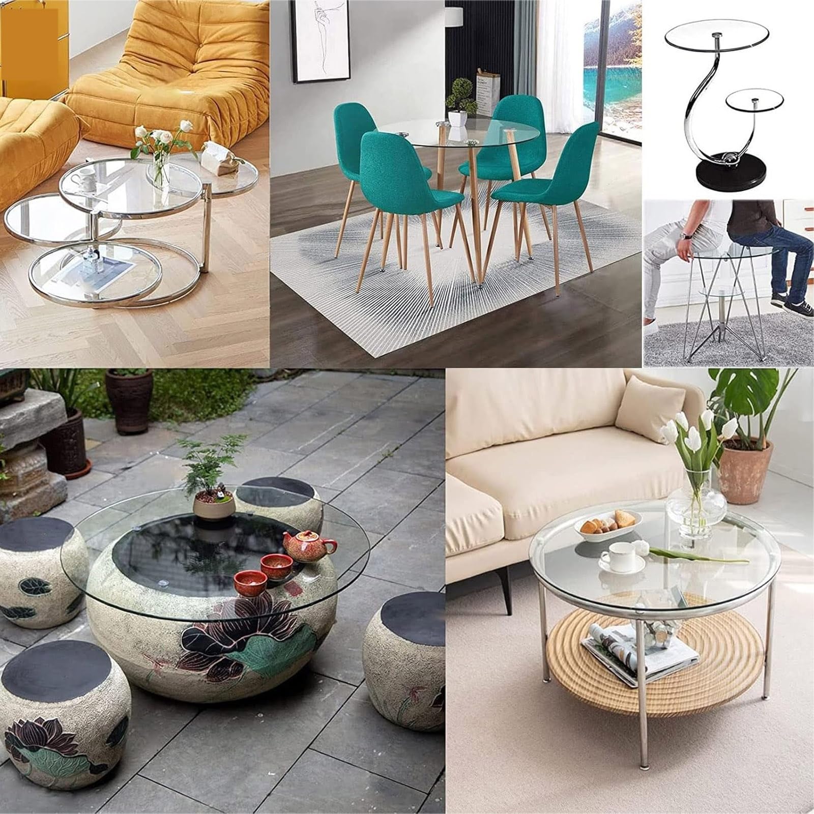 Amazon｜円形 強化ガラス 丸ガラステーブル、屋内・屋外 ガラス